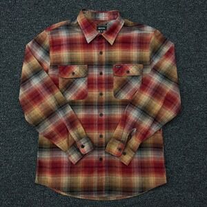 Brixton Bowery Flannel Shirt Mens Large Red Orange Plaid Long Sleeve Button Up